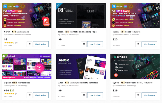 NFT templates on ThemeForest