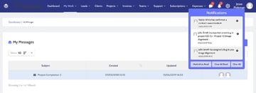 Notifications on Projectopia Member Dashboard