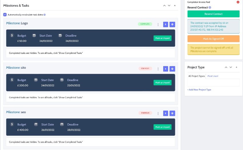 Projectopia Project Milestones