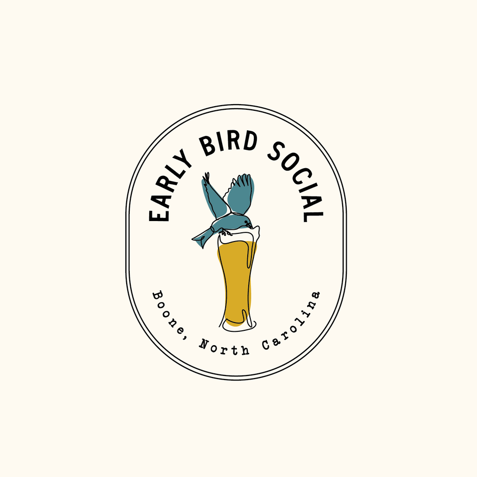 Logo of early bird social: bird drinking out of a glass
