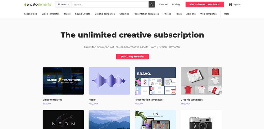 Envato Elements free 7 day trail