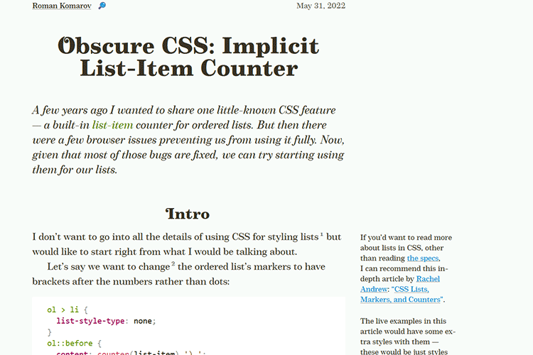 Example from Obscure CSS: Implicit List-Item Counter